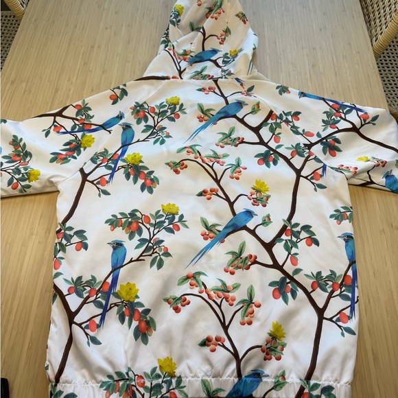 Forever 21 White Bird Floral Pattern Men’s S Zip-Up Hoodie Windbreaker - Picture 9 of 9
